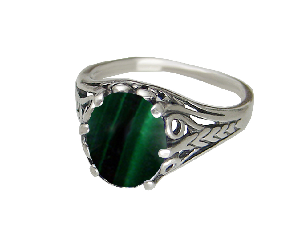 Sterling Silver Filigree Ring With Malachite Size 5